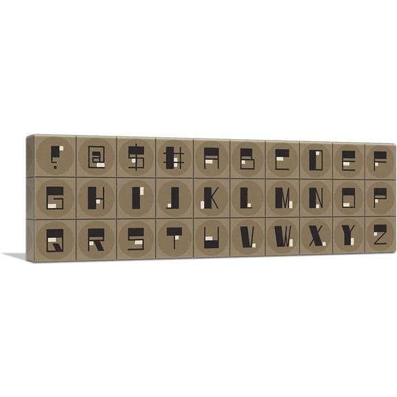 ARTCANVAS Beige Black Mid Century Modern Full Alphabet Panoramic Canvas Art Print - Size: 36" x 12" (0.75" Deep)