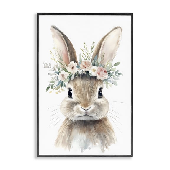 Stupell Industries Cottage Flower Adorned Baby Rabbit Black Framed Giclee Art, 12 x 18, by Creative Studio