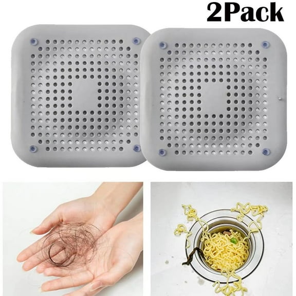Shower/Bath Drain Cover,2-Pack Tub Square Drain Plug, Kitchen, Bathroom Grey