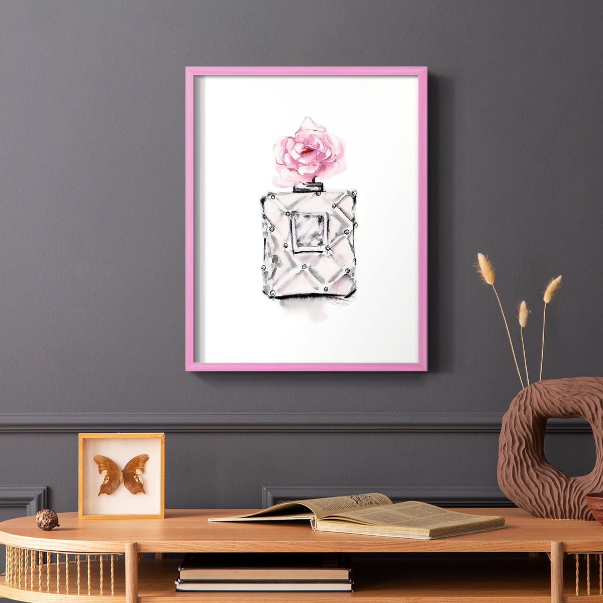 Perfume Bottle in Pink Solid Wood 11 x 14 Framed Print