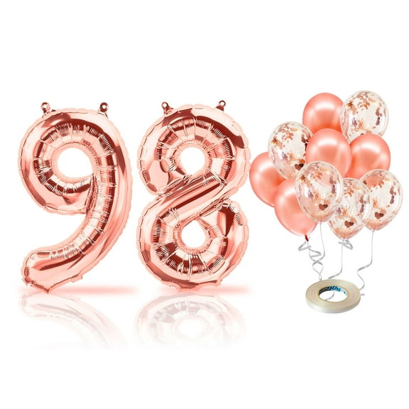 PARIS PRODUCTS - 98th Birthday Rose Gold Balloons & Number 98 Mylar Balloon, 98th Birthday Party Decor, 98th Birthday Decorations for Woman, 98th Birthday Decorations Woman