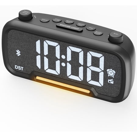 Alarm Clock Radio with FM Radio, Sleep Timer, Auto Scan 20 Presets & Easy-Tune Knob, Wake to Radio/Beep, Bluetooth 5.0 Speaker Modern Design for Bedroom & Office