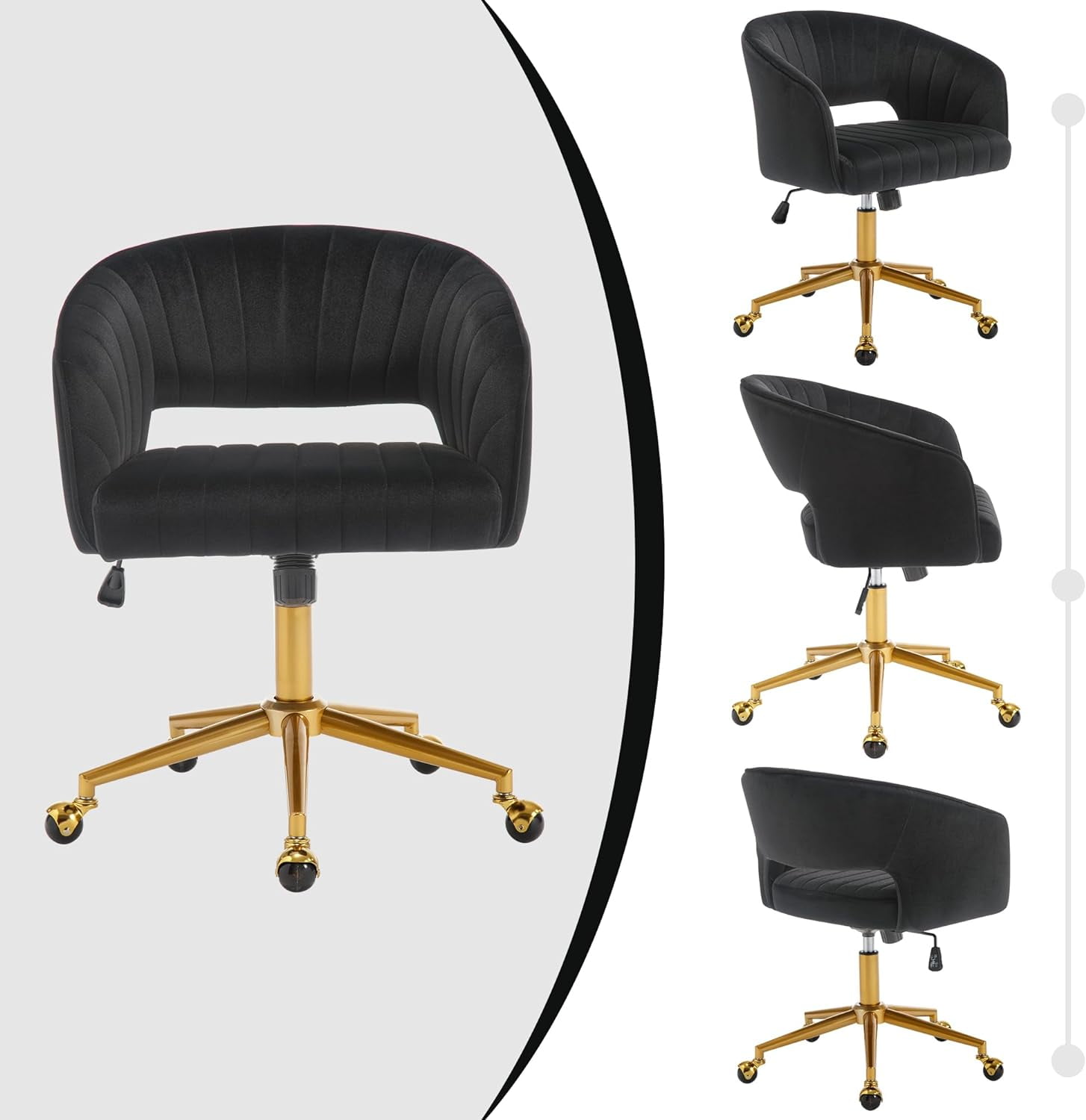 Westice Home Office Desk Chairs, Velvet Rolling Chair, Height Adjustable Swivel Vanity Chair, Ergonomic Chair for Study, Living Room Computer Room, Black