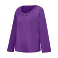 thumbnail image 4 of IROINNID On Sale Long Sleeve Pullover Shirt for Women Cotton Shirts for Women Comfortable Solid Color Tops d Loose Cotton And Linen Loose Shirt Blouse Round Neck Tops,Purple, 4 of 7