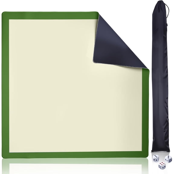 Mahjong Mat Green Plain 31.5x31.5 Inch 2mm Thick Neoprene Waterproof Noise Reduction Non-Slip Table Game Mat for Mahjong, Dominoes, Poker & Board Games with Storage Bag
