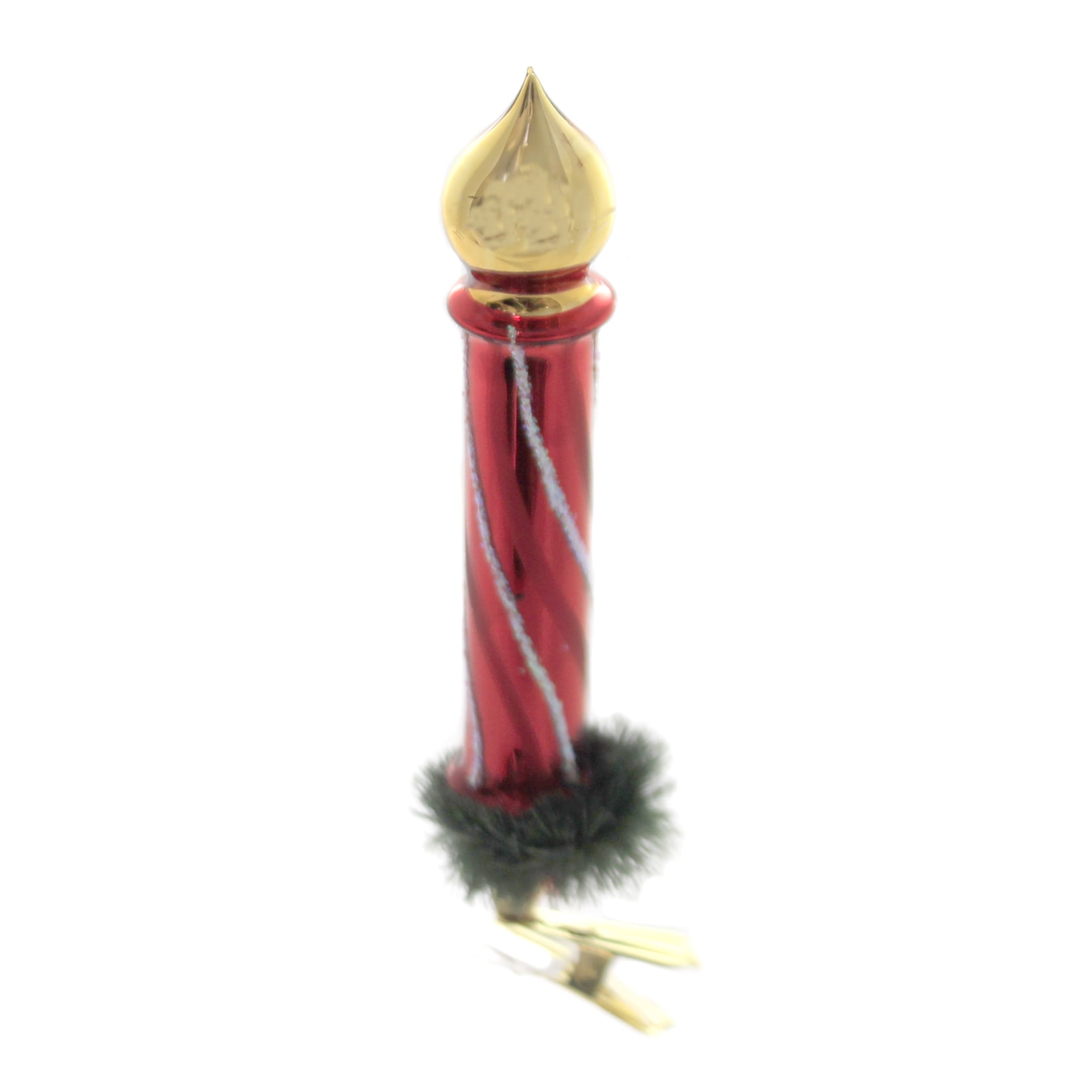 Golden Bell Collection CANDLE RED SHINY CLIPON Glass Ornament Glow