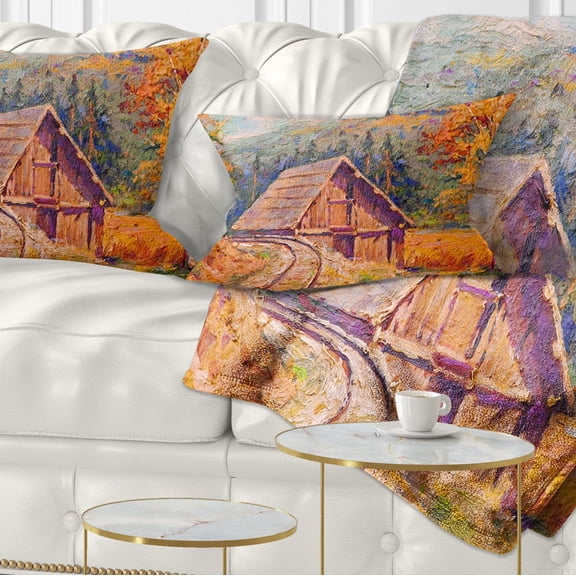 Designart Railway Track in Village - Landscape Printed Throw Pillow - 12x20