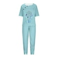 thumbnail image 3 of KIJBLAE Women's Dreamcatcher Print Two Piece Outfits Summer Short Sleeve Round Neck T-Shirt Drawstring Elastic Waist Long Pants Tracksuit Set Blue XXXL, 3 of 5