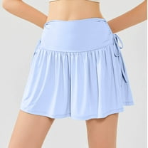 WIZUTIZ Womens Skorts Plus Size Athletic Soft Relaxed Skinny Flowy Skorts Smocked Elastic Spandex High Rise A Line Dress Built-In Shorts Skorts Solid Mini Dress for Ladies Party Blue