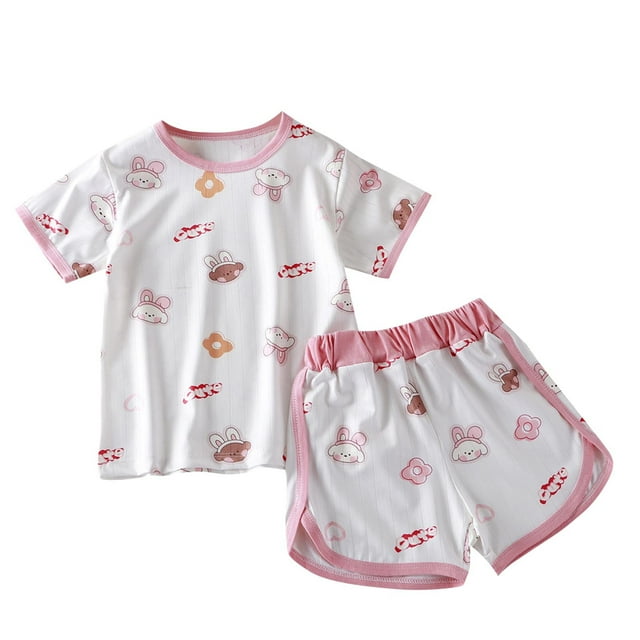 Odeerbi 0-10 Años Niños Niñas Conjuntos de Verano Estampado Camiseta Manga Corta de Algodón Pantalones Cortos Conjunto de Dos Piezas