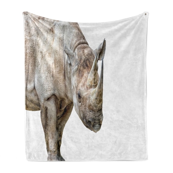 Animal Soft Flannel Fleece Blanket, Wild Tusked Endemic Animal Photo on Plain Background Nature Themed Scene, Cozy Plush for Indoor and Outdoor Use, 50" x 60", Pale Tan and Dark Tan, by Ambesonne