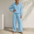 thumbnail image 7 of Smupbvky Womens Half Zip Sweatsuits Collared Long Sleeve Pullover and Wide Leg Pants Casual Fall 2 Piece Workout Set (XL, Sky Blue), 7 of 7