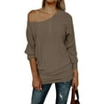 thumbnail image 4 of Womens Off The Shoulder Sweater Oversized Knit Long Sleeve Sweaters Tunic Tops, 4 of 4