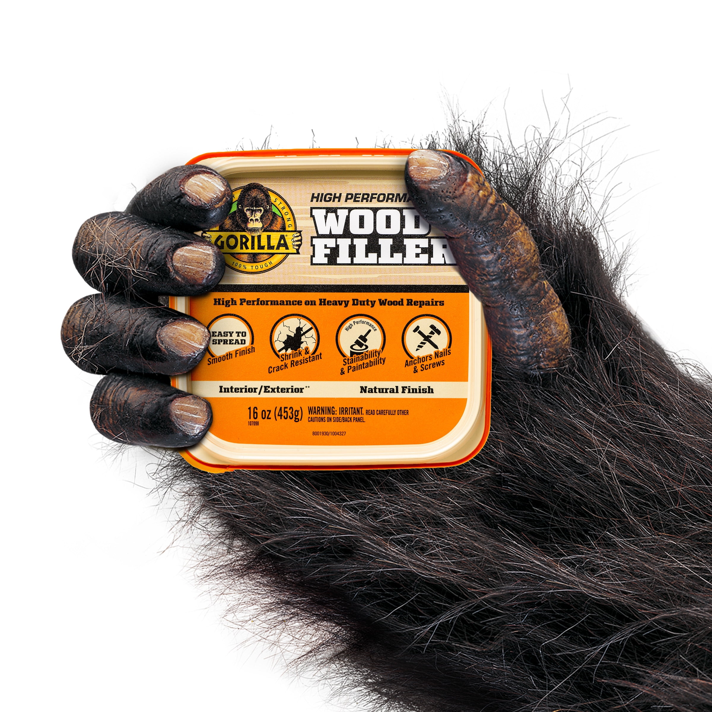 (6 pack) Gorilla All Purpose Wood Filler, Natural Finish, 16 Ounce Tub - Water Resistant for Indoor or Outdoor Projects and Repairs