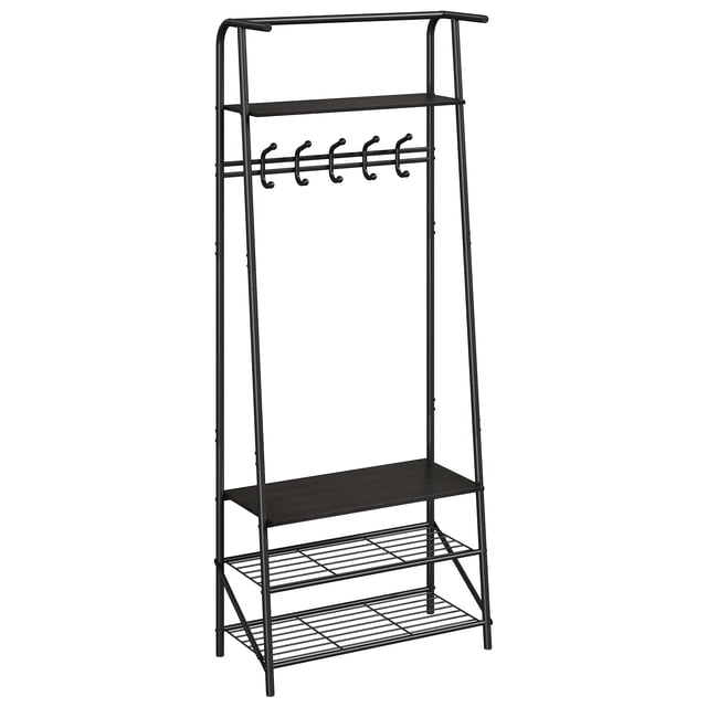 4-Tier Rack,Hall Tree with Bench and Shoe Storage,with 5 Hooks,Shoe Shelves,Freestanding Coat and Shoe Rack Entryway,4-in-1 Wood Coat Stand,for Entryway,Living Room