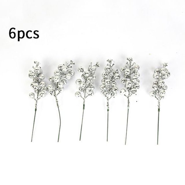 6Pcs Beautiful Christmas Red Berries Spray Stem Home Red Berry Xmas 14 Forks