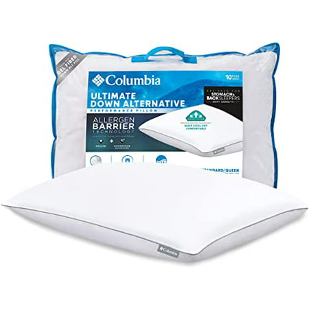 Columbia Ultimate Down Alternative Allergen Barrier Performance Pillow with Omni-Wick, Moisture Wicking Technology - Sleep Cool, Dry Comfortable - Standard/Queen, Back/Stomach Sleeper (1 Pillow)