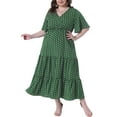 thumbnail image 2 of Vestidos de verano de talla grande para mujer Agnes Orinda, con estampado de lunares, escote en V, manga corta, envolvente, de capas, casual, corte A, maxi vestido 3X verde oliva, 2 of 6