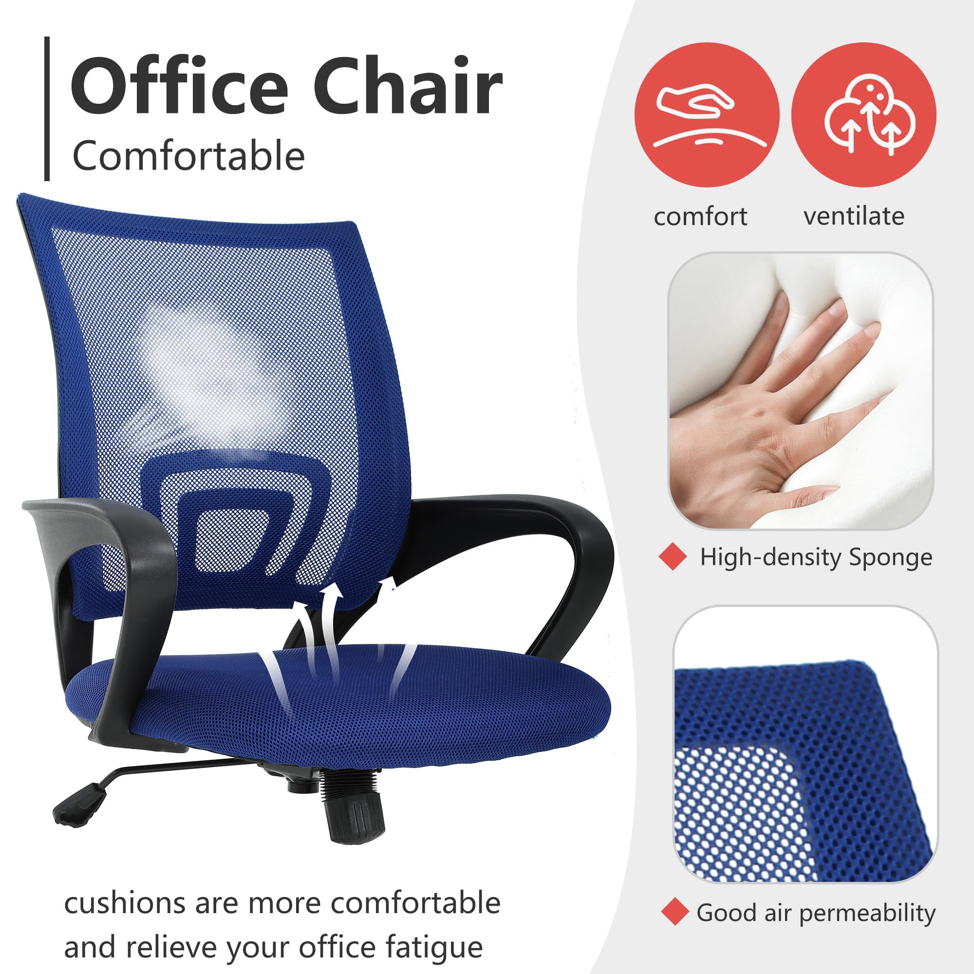 PayLessHere Ergonomic Chair , Adjustable Home Office Chair , Lumbar Support ,Swivel Rolling , Blue