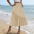thumbnail image 5 of QATAINLAV Women's Boho Maxi Skirts High Waist Pleated A-Line Flowy Swing Asymmetric Tiered Long Skirts with Pockets Beige S, 5 of 8