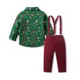 thumbnail image 5 of Toddler Boys Long Sleeve Cartoon Print T-Shirt Top with Suspenders Pants Set, Christmas Gentleman Outfit for Kids Formal Occasions, 5 of 5