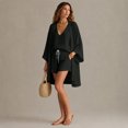 thumbnail image 5 of Linen Set Women Summer Spring 3 Piece Lounge Sets Cardigan Matching Tank Tops and Wide Leg Casual Vacation Outfits Black L, 5 of 6