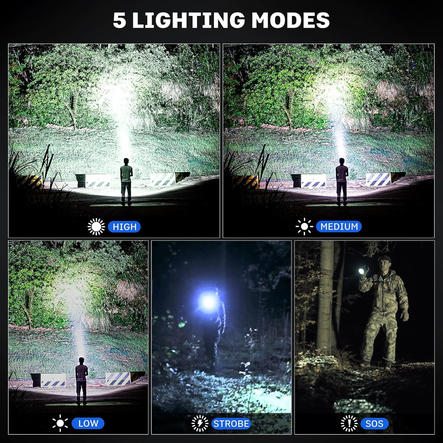 Rechargeable Flashlights 99000 High Lumens, Super Bright LED Flashlight with 15H+ Runtime, 5 Modes IPX7 Waterproof Powerful Handheld Light for Power Outages, Camping, Gifts for Men 2 Pack
