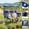 thumbnail image 4 of Double Camping Chair with Canopy Shade, Oversized Folding 2 Person Loveseat with Cup Holders and Side Pockets, Portable Outdoor Couch for Beach Lawn Picnic Fishing (Blue + Grey), 4 of 8