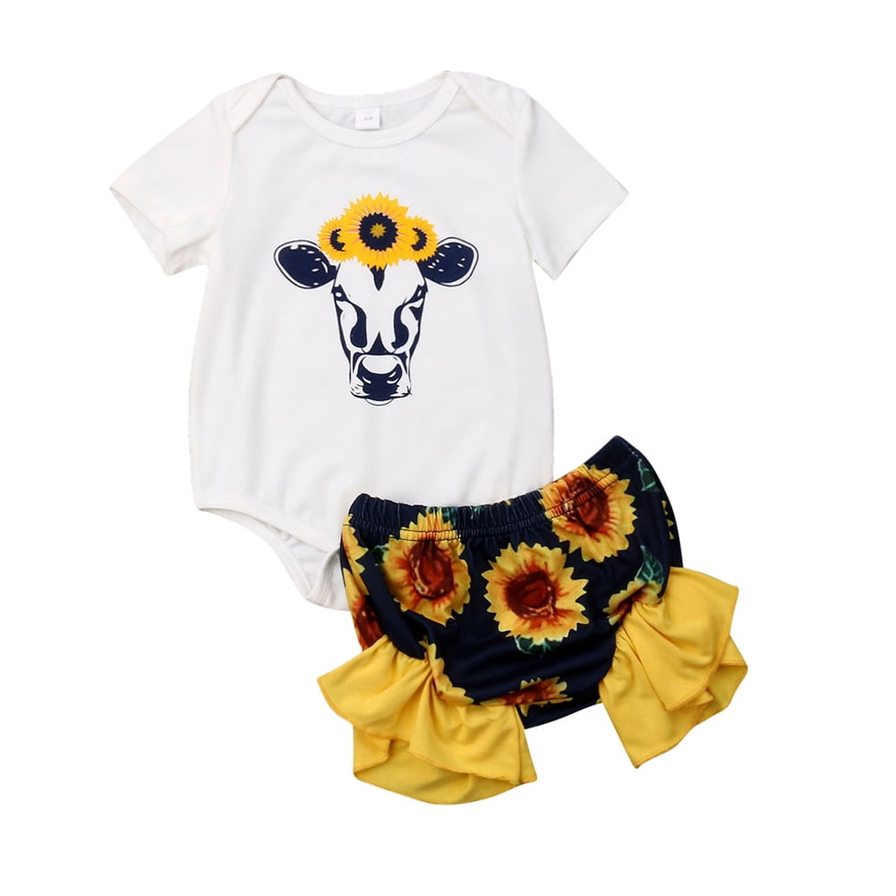 Headband 3PCS Summer Outfit Set Sunflower Printed Shorts Newborn Girl Bodysuit Romper OPAWO Baby Girls Clothing Sets 