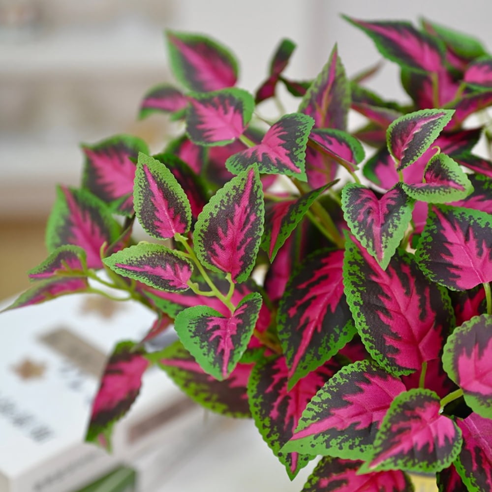 Artificial Greenery Plants Outdoor, 5 Pcs Faux Coleus Plants UV Resistant Silk Plants with Stems, Fake Plants for Outside Garden Patio Hanging Planter Pathway Front Porch Decoration