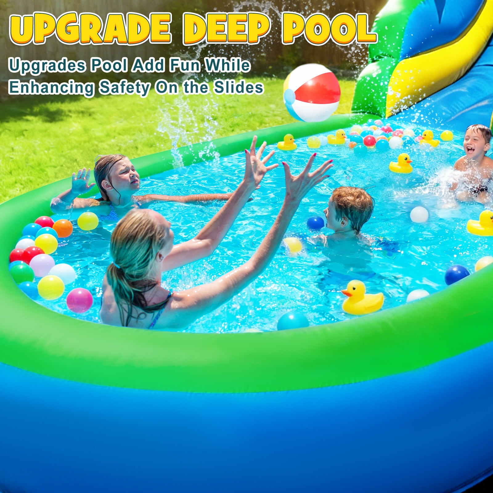 STICCIO 26ft Inflatable Water Slide with Blower, Single Climbing Lane Dual Slide, Splash Pool, Commercial Waterslide for Kids & Adults, Blue