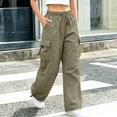 thumbnail image 4 of Huowey Womens Baggy Cargo Pants Wide Leg Hiking Pants With Pockets Drawstring Casual Daily Stylish Travel Bottoms,Green,L, 4 of 6