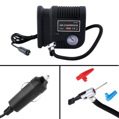 12V Portable Electric Auto Air Compressor Pump to 150 PSI, Tire Inflator with Gauge, 3 High-air Flow Nozzles & Adaptors for Cars, Bicycles and Basketballs