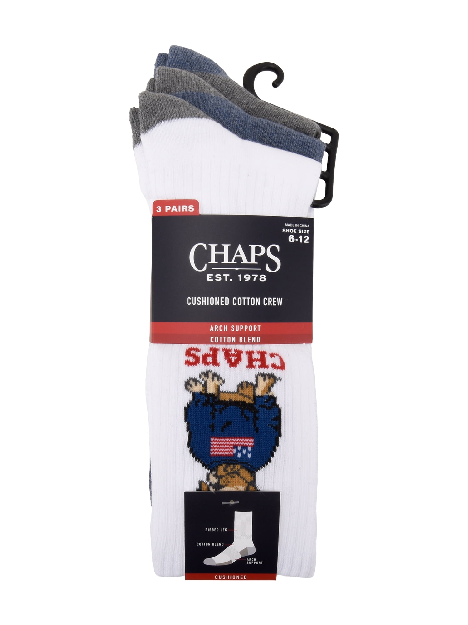 Chaps Embroidery Athletic Crews 3-Pack Men's Sock Size 10-13