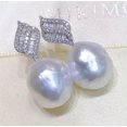 thumbnail image 2 of K-KED Natural 14-16mm White Edison Baroque Pearl Earrings 925S Zircon-Gold, 2 of 7