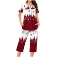 thumbnail image 2 of Puntoco Conjuntos de pijama cómodos para mujer, conjunto de pijama con top de manga corta con botones y cuello redondo con estampado navideño y pantalón con bolsillos y cintura elástica, 2 of 5