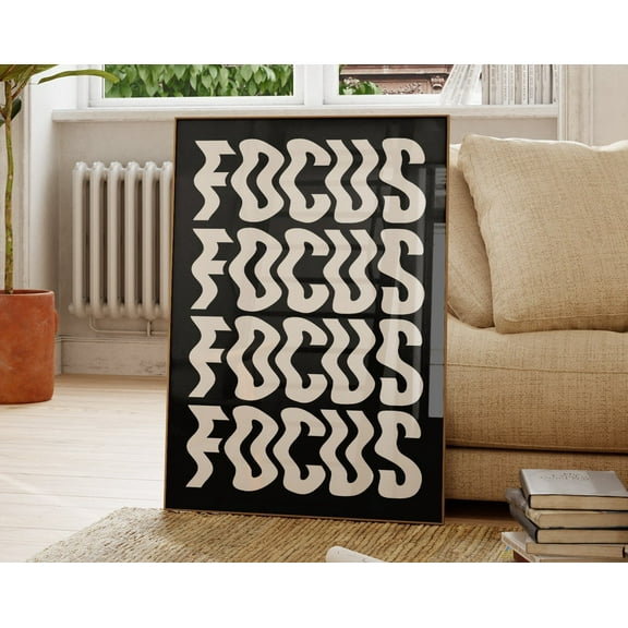 Focus Black Typography Poster, Type Print, Retro Aesthetic Print, Vintage Poster, Eclectic Boho Design, Black And White, Entryway Art Wall Art, Modern Wall Decor, 8x12 UNFRAMED