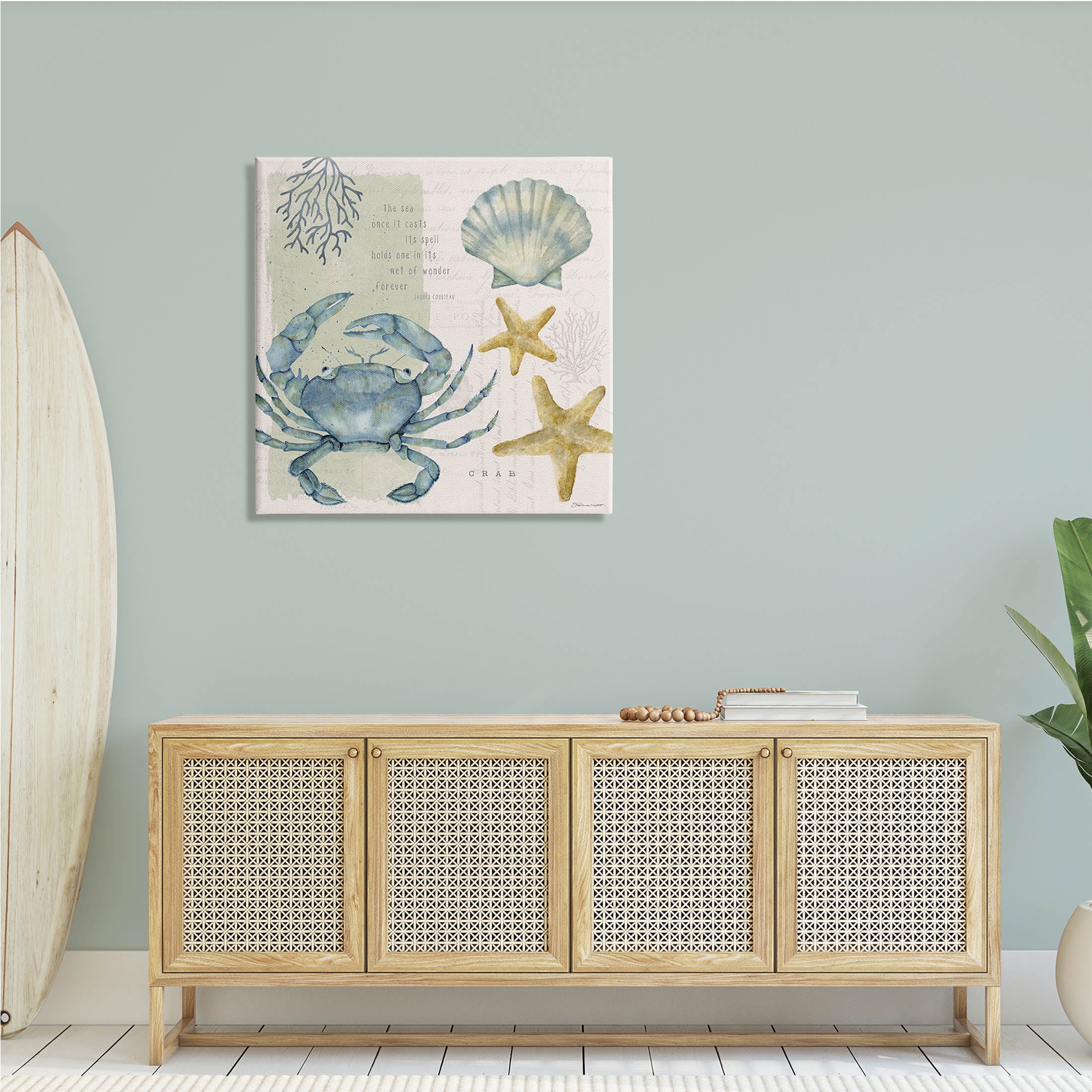 Stupell Industries Sea Casts Its Spell Quote Blue Crab Seashells, 30 x 30, Design by Stephanie Workman Marrott