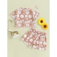 thumbnail image 4 of Bagilaanoe 2pcs Toddler Baby Girl Shorts Set Short Sleeve Floral T Shirt Tops + Wide Leg Shorts 12M 18M 24M 3T 4T 5T Kids Casual Summer Clothes, 4 of 9