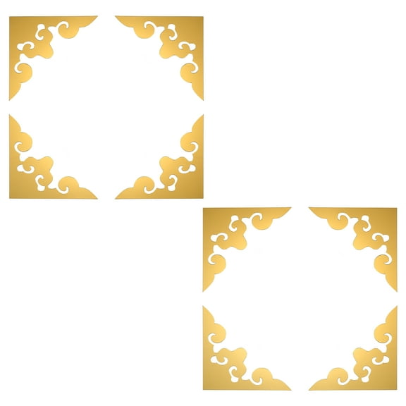 Uxcell 8 Pcs Hollow Mirror Wall Stickers, Acrylic Corner Decorative Pattern Decals Self Adhesive Mirror Stickers for Bathroom Living Room Bedroom Ceiling Office (Dark Gold, 4x4")