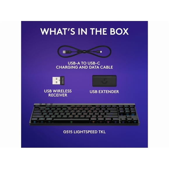 Logitech G515 LIGHTSPEED TKL Low Profile Wireless Gaming Keyboard - GL Red Linear Switches, LIGHTSYNC RGB, Thin Tenkeyless Design, PBT Keycaps - Black