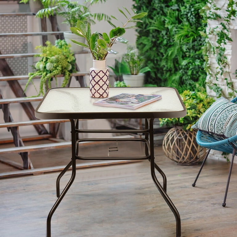 Costway 32 Inch Square Patio Table With Tempered Glass Top photo 3