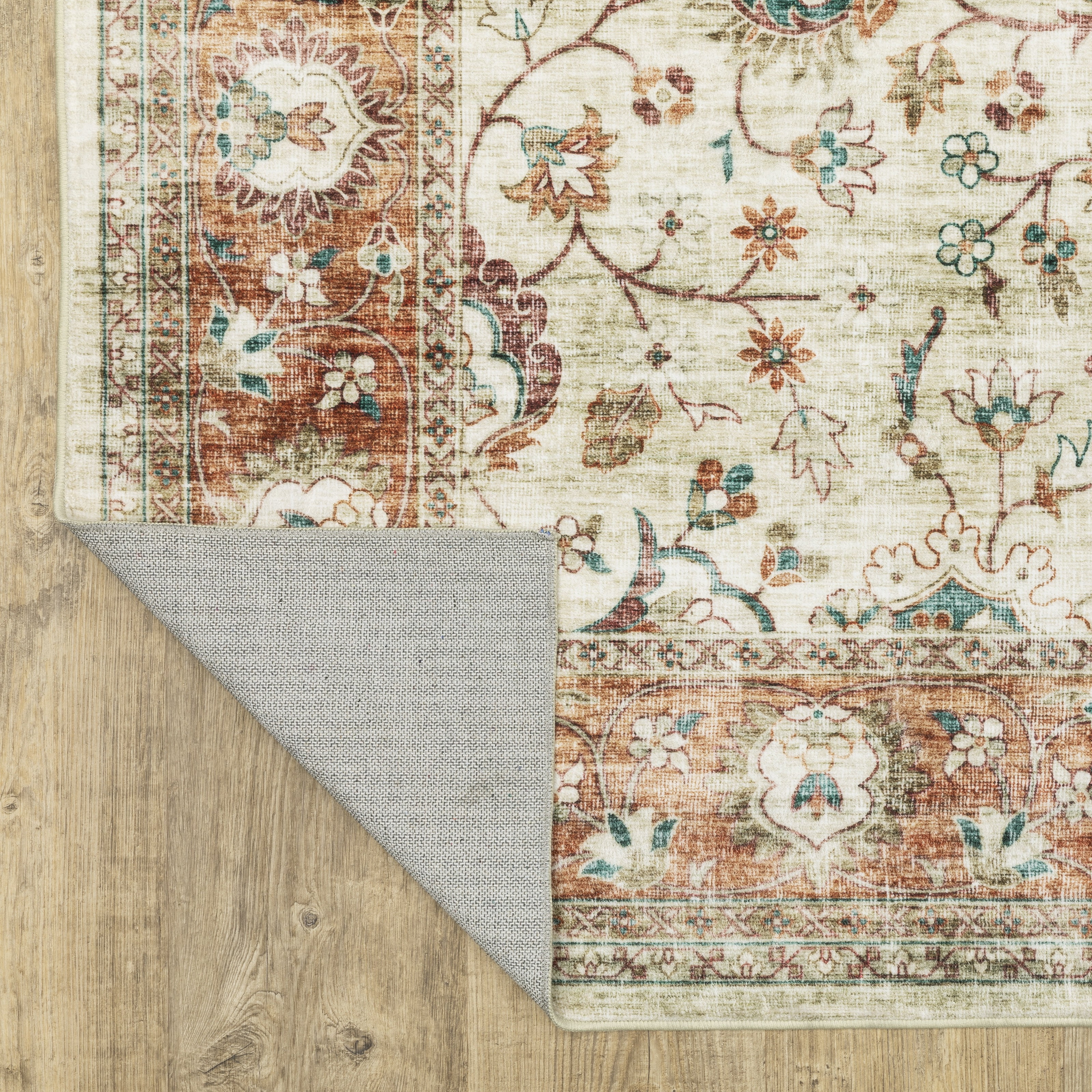 Avalon Home Sebastian Vintage Bordered Ivory/ Rust Washable Indoor Area Rug
