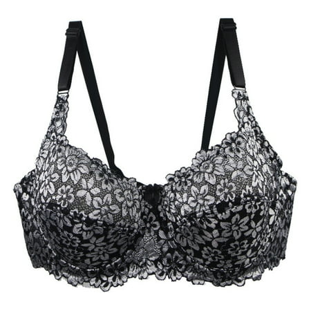 SMihono Women s Sexy 1/2 Cup Lace Bra Balconette Mesh Underwired Demi Shelf Bras Plue Size Padded See Through Bralettes White 105