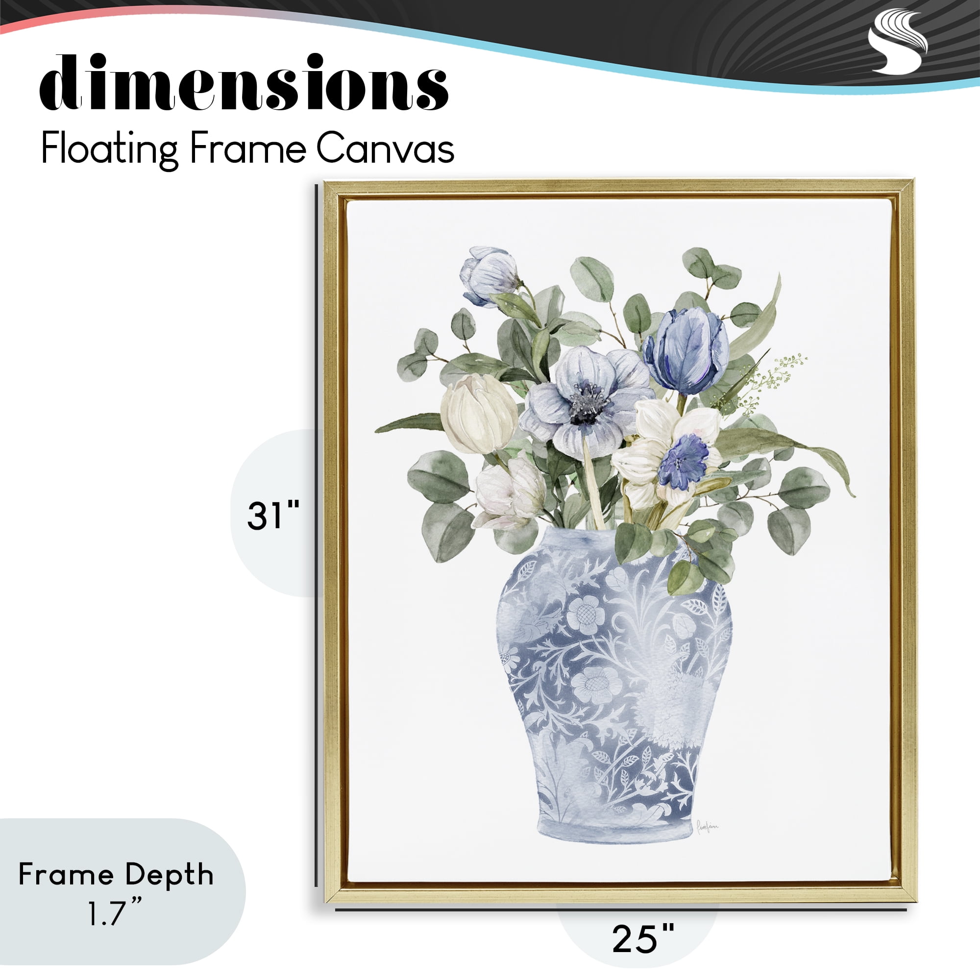 Stupell Industries Ornate Vase Tulips Gold Framed Floater Canvas Wall Art, design by Livi Finn