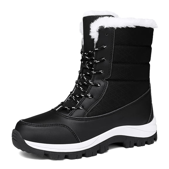 LASUDRAA Womens Snow Boots Winter Faux Fur Lined Waterproof Walking Boots Lightweight Outdoor Boots Ladies Warm Shoes Anti-Slip Mid-Calf Boots