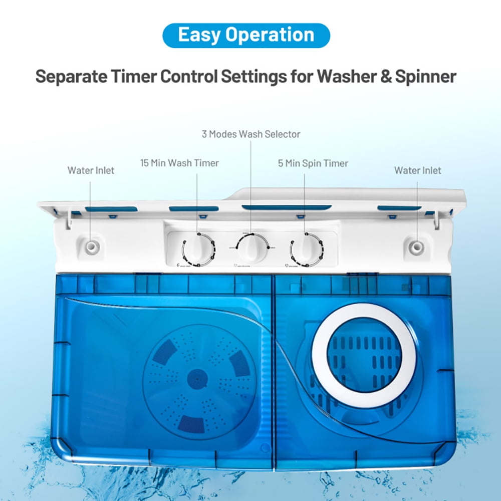 Spaco 26 Pound Portable Semi-automatic Washing Machine with Built-in Drain Pump-Blue, Washer Spinner Portable Washing Machine