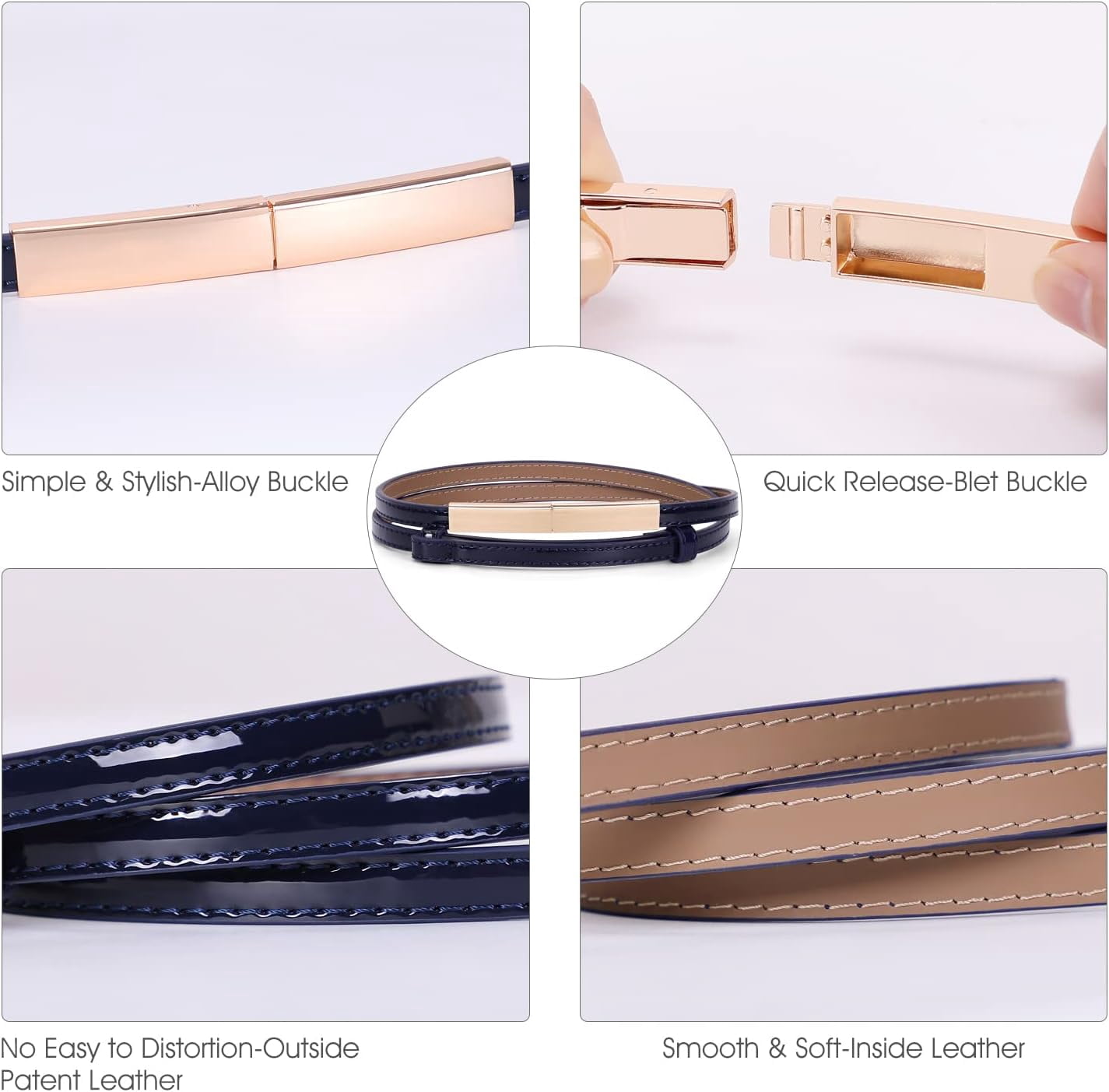 4369 Women Skinny Waist Belt With Gold Buckle Adjustable Patent Leather Women main image 4