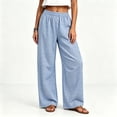 thumbnail image 4 of Cagogo Women's Wide Leg High Waisted Trousers with Pockets Plaid Casual Lounge Pants Vacation Travel Work Outfits Fall Fashion Clothes, Navy S, 4 of 8