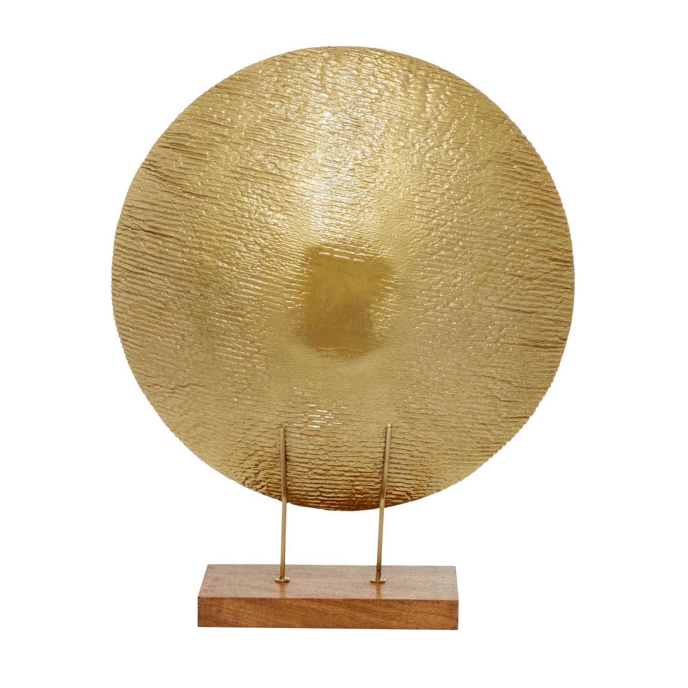 22" x 27" Gold Metal Plate Geometric Sculpture with Wood Stand, by DecMode